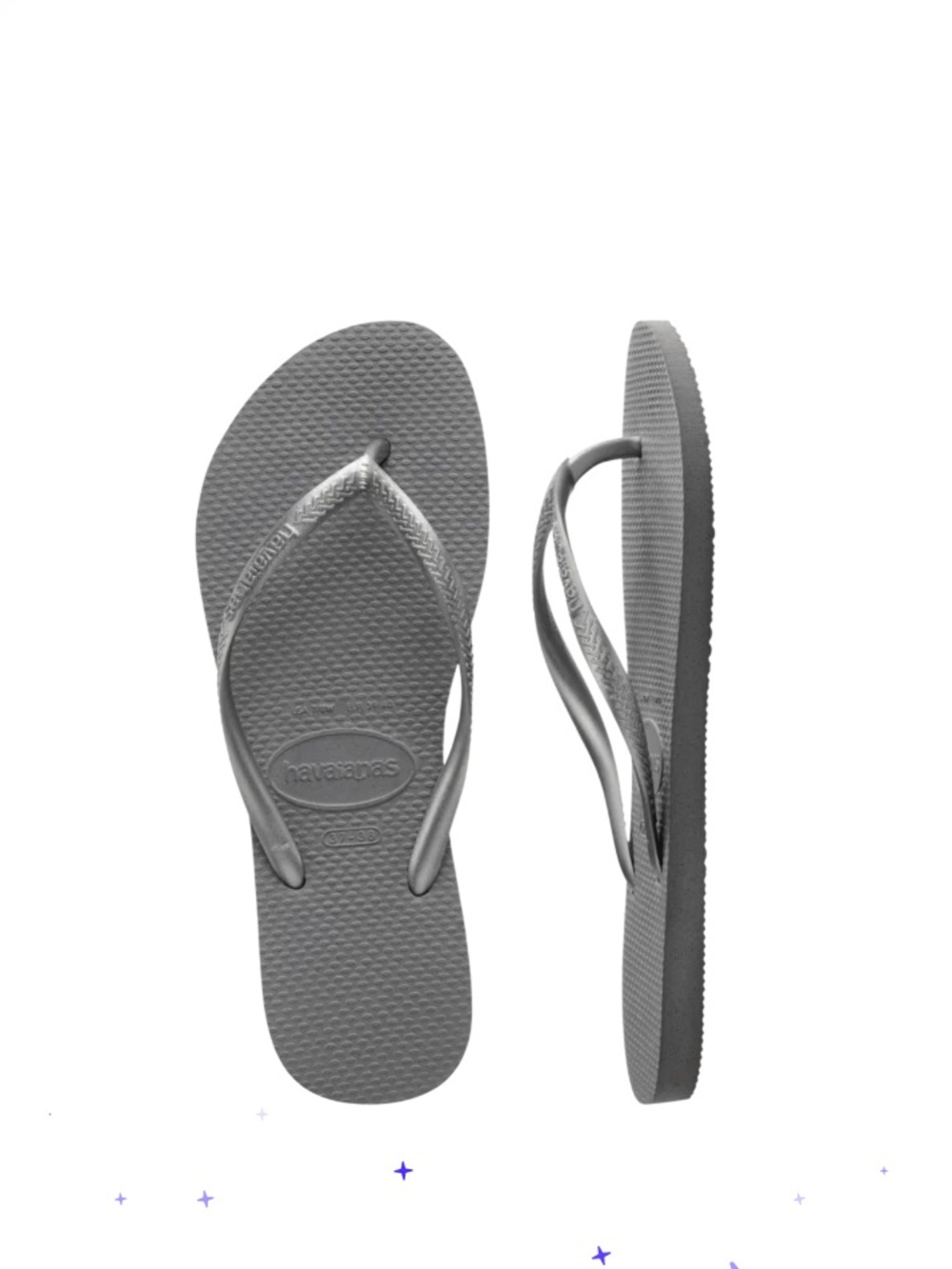 Havaianas Women's Slim Sandals / Rubber Silver Metallic Strap Flip Flop Sz 6-6.5 - Picture 3 of 16